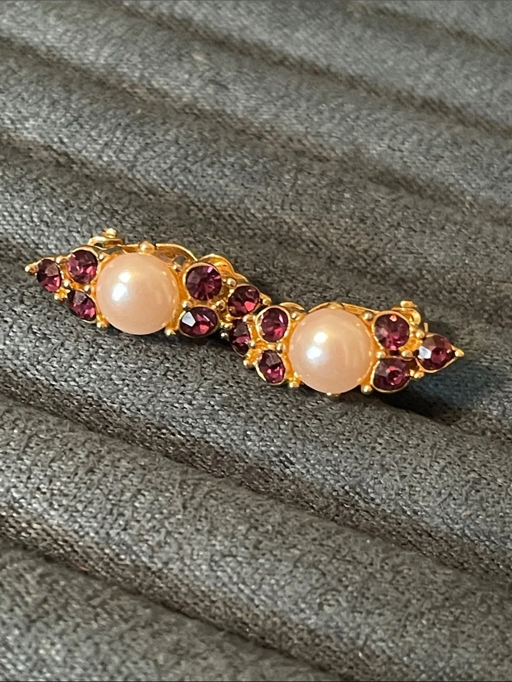 Vintage Givenchy Faux Pearl & Purple Rhinestone Clip On Earrings